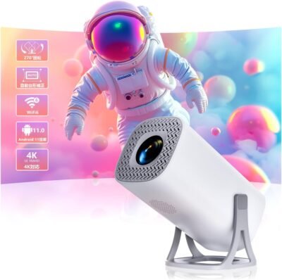 Rohou Projector、18,000 LM、天井投影、1080p、4K互換、Wifi6、自動キーストーン補正、Bluetooth 5.3、小規模、ホームプロジェクター、ビルトインHifiスピーカー、短距離投影、50％