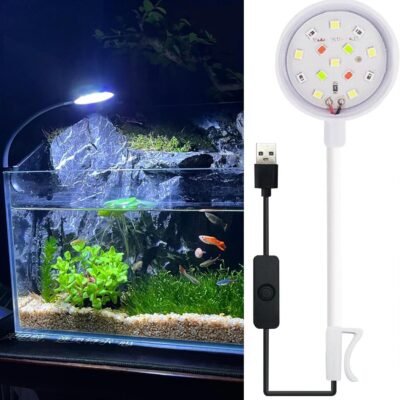 ゆっくりとした水族館ライト、小さな水族館ライト、14 LED、4色、USBプラグ、360度調整、曲げ可能、水生植物ライト、充填光、小さな水族館照明、3W、小、軽量、ハイ