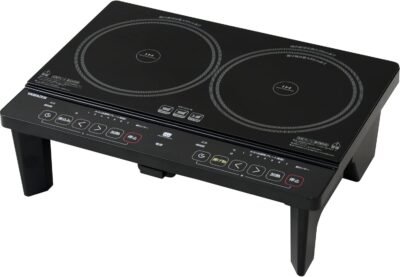 Yamazen yes-wl1456(b)2つのバーナー、1400W、電気作業なし、幅22.1インチ(56 cm)幅、タイマー機能、揚げ、煮るモード、静か、ブラックを備えた誘導クックトップ