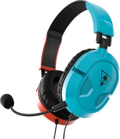 タートルビーチゲームヘッドセット、軽量、7.4オンス(210 g)、ヘッドフォン、PS5、PS4、スイッチ、Xboxスマートフォン、有線3.5mm、取り外し可能なマイク、レコン50、レッドブルー、本物の日本製品
