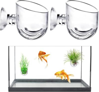 アクアリウム植物カップ、2セット、アクリル水族館水生植物カップ、水族館ポット、水生植物、ポット、フィーダー、赤い虫、ベイター、壁掛け水族館装飾