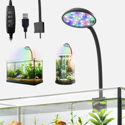 ヒマダナ水族館ライト、40 LED、8 W小さな水族館照明、タイマー、熱帯魚光、水生植物照明、3色照明、複数の設定、生きた装飾用、水生植物栽培、水生植物栽培、