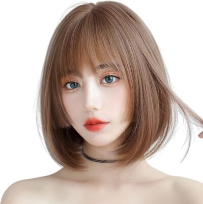 ヘアベウブウィッグ、フルウィッグ、ショートボブ、プリンセスカット、プリンセスヘア、暑さ耐性、天然、大人、小さな顔、麻huku、パッツー前髪、毎日、耐熱性(アッシュピンク)