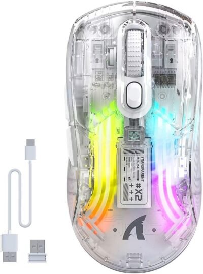 Mambasnake x Attack Shark X2 Gaming Mouse、透明、スケルトン、スタイリッシュ、3つのモード、2.4 g/有線タイプ/Bluetooth Pixartセンサー、ワイヤレスマウス、サイレント、ワイヤレス、軽量、RGBイルミネーション、ライト