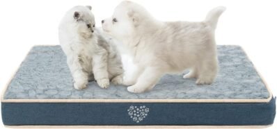 Vankean Dog Mat、犬のベッド、ペットベッド、通気性、暖かく、防水性、可逆的、取り外し可能、洗濯機洗え、部屋、小型犬、中犬、海軍/灰色のための洗濯機