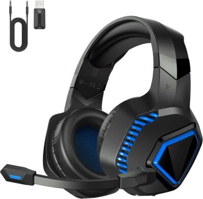 GMRPWNAGEゲームヘッドセット、ワイヤレスヘッドセット、ワイヤレスヘッドフォン、ヘッドセット、Bluetooth 5.2、2.4GHz USB、ワイヤレス、有線3ウェイ接続、ノイズキャンセル、可変マイク、50mmドライバー、低レイテンシ、