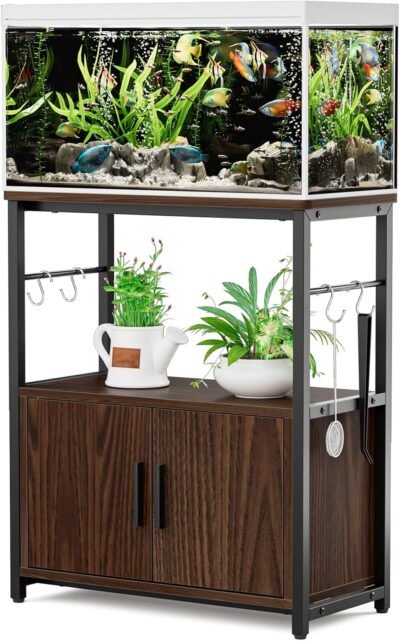 デューエル水族館スタンド、23.6インチ（60 cm）、水族館スタンド、キャビネット/配線溝を備えた総負荷容量：約440.1ポンド（200 kg）、面取り、水族館ラック、23.6インチ（60 cm）、