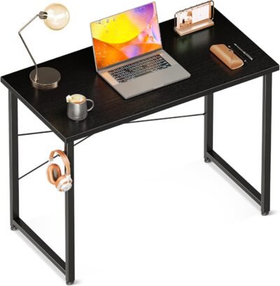 ODKデスクPCデスクの幅31.5インチ（80 cm）ゲームデスクコンピューターデスクシンプルなデスク小さなコンピューターデスクスタディデスクホームワークのフック付きコンパクトパワーデスクスタイリッシュなイージーアセンブリブラック