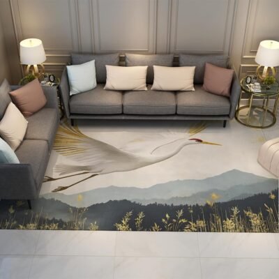 古典的な洗えるカーペットクレーン山脈の神秘的なカーペットリビングルームの寝室の滑り止め折りたたみ式ランナーラグ廊下90x150cm