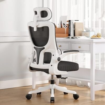 Hlife Office Chair、机の椅子、人間工学的、腰の別々の構造、椅子、2Dフリップアップアームレスト、3Dヘッドレスト、125°ロック、テレワークチェア、3.9インチ(10 cm)、360°回転、疲労なし、高高