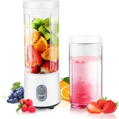 ジューサーブレンダー（2024年最新モデル）小型サイズの粉砕可能アイススムージー野菜フルーツベビーフード2ボトル1 1ボトル450 ml x 2大容量4000 MAH 22,000回あたり速度ローテーションタイプc