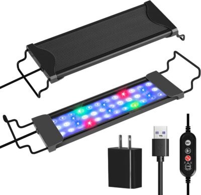 水槽光、11.8-17.7インチ(30-45 cm)、LEDライト、USBタイプ、水族館ライト、タイマー、防水、3つの照明モード、10の輝度調整、4色、メモリ機能、水族館ライト、小さく、小さい、