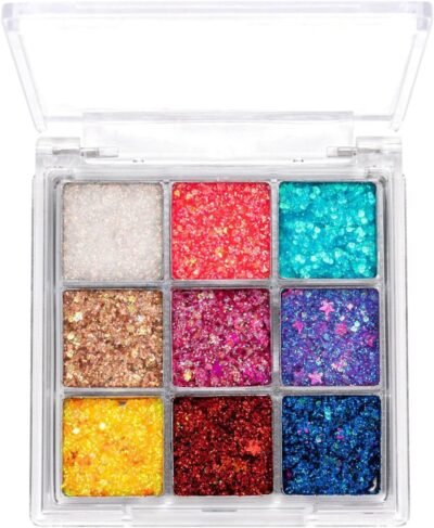 アイシャドウパレット、9色、キラキラ、大きなグリッター、マルチカラー、長持ち、アイメイク、目、髪、体、子供の日、ステージ、結婚式、クリスマス、コスプレ、写真（マルチカラーC）
