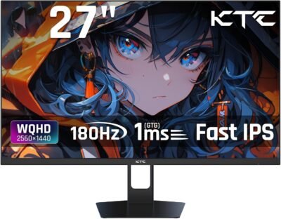 KTC H27T22S 27インチモニター、WQHD(2560×1440)、高速IPS、180 Hz、1millisecond、124%SRGB、ゲームモニター、低青色光、フリッカーフリー、Freesync&G-Sync互換、高輝度27.9 CD / FT2 / FT2