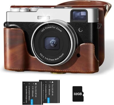 6tary 4Kデジタルカメラ、48メガピクセル、オートフォーカス、画像安定化、16xズーム、多機能、初心者向け、軽量、ファインダー、モードダイヤル、本革カメラバッグが含まれています、32Gカード