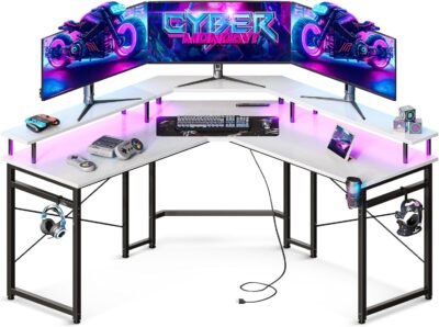 ODKゲーミングデスク、L字型コンピューターデスク、L字型デスク、デスク、50.2インチ(129 cm)、幅5.8インチ(129 cm)、アウトレット、PCデスク、ストレージ、コーナーデスク、オフィスデスク、仕事、家、家通勤、簡単