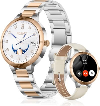 Fosmet W1 Women’s Round Amoled Smart Watch、Sapphire Glass、コール機能、メッセージ通知、IP68防水、100のエクササイズモード、iPhone＆Android互換、Bluetooth 5.3ダイヤル、カスタム、