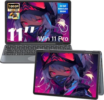 ラップトップ、2-in-1タッチスクリーン、10.95インチ、軽量ノートブック、FHDタッチパネル、360°回転、Win11 Pro&MS Office 2019装備、わずか0.94 kg、Alder Lake N100(最大3.4 GHz)、指紋