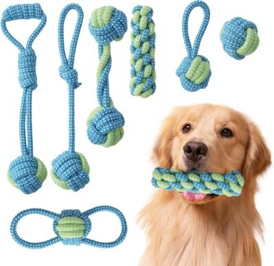 7パックの子犬ロープのおもちゃ、小型犬用の犬のロープのおもちゃ、犬用のタグロープ、歯を掃除するための子犬の歯が生えるロープ、噛むガム、犬の退屈を防ぐ、さまざまな犬用の綿のロープ