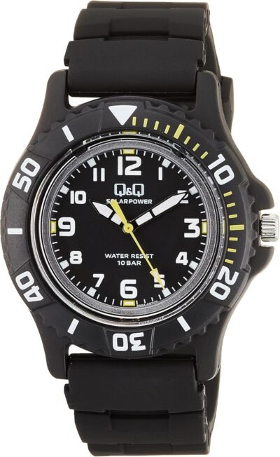 市民Q＆Qアナログソーラーウォッチ、10 ATM、ウレタンストラップ、ブラック、クラシックに耐性