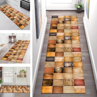 滑り止めの洗えるポリエステル廊下ランナーラグ80x200cm木製穀物デザインキッチンベッドルームリビングルーム床マット幅40-120cm
