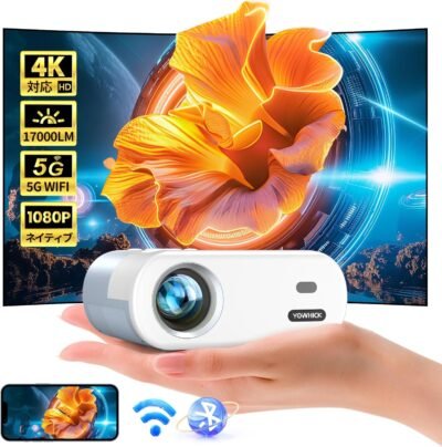 Yowhickプロジェクター、13,000 lm高輝度、5 Gwifi&Bluetoothインスタント接続、リアル1080p、短距離投影、1080p解像度、輝度プラス、4K互換性、ホームプロジェクター、キーストーン