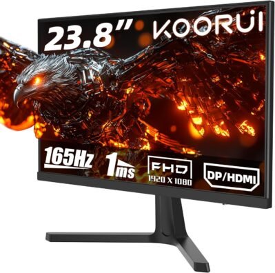 KOORUI 24E4ゲームモニター、24インチ、フルHD VAマット1MS 165Hz FPS、RTS用DCI-P3、AdaptiveSync互換、TILT調整、HDMI X2、DP、VESA、青色光削減モニター