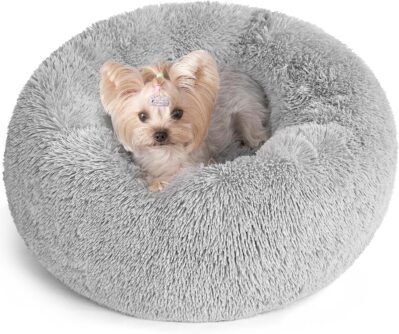 エヘイシガ犬のベッド、猫のベッド、クッション、ペット商品、冬のペットベッド、丸い、ふわふわしたクッション、アンチスリップ、小さな犬用の滑り止め、リバーシブル、猫用、猫、ペット用品、無除去(23.6インチ(60 cm) 、 ライト