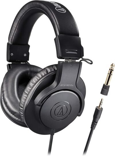 Audio-Technica ATH-M20X/1.6プロフェッショナルモニターヘッドフォン、有線ヘッドフォン、ケーブル長5.6フィート（1.6 m）、録音、楽器練習、ミキシング、DJ、ゲーム、ブラック