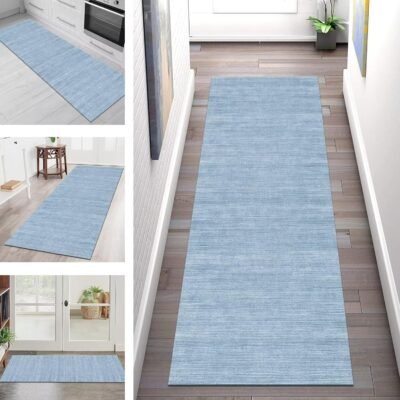 ブルーアブストラクトアンチスリップラグランナー23.6 x 47.2インチ(60 x 120 cm)屋内長い廊下カーペットリビングルームベッドルームエントリーノンスリップ廊下ランナーマットキッチンフロアマットメトリック