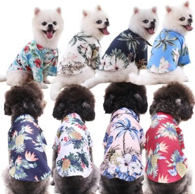 犬用のRiostudio Alohaシャツ、春と夏(サイズXSから5XL)、パイナップル/パームツリープリント、昆虫忌避剤、UV保護、クール、犬の衣服、小/中/大きな犬、3つのパイナップル/ピンク、M