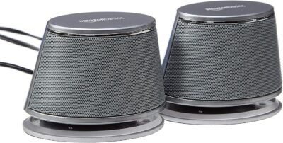 Amazon Basicsダイナミックサウンドスピーカー、USB接続、PC、コンピューター、シルバー、4つのスピーカーセットのパック