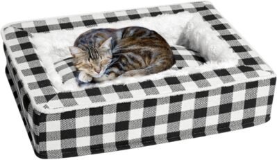 スクエアペットベッド -軽量抗不安鎮静ベッド、洗える犬用ベッド | 犬用ベッド32x24x8