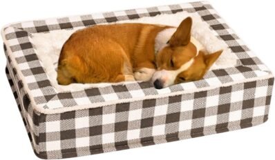 スクエアペットベッド -軽量抗不安鎮静ベッド、洗える犬用ベッド | 犬用ベッド32x24x8