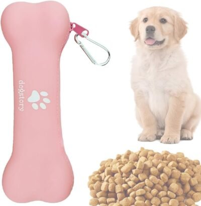 Yaarujeeトリートポーチ、犬用のシリコンポーチ、ピンク、装飾ピン、スナック、犬、散歩、外出、便利なウォークバッグ、犬、トレーニング、ペット用品