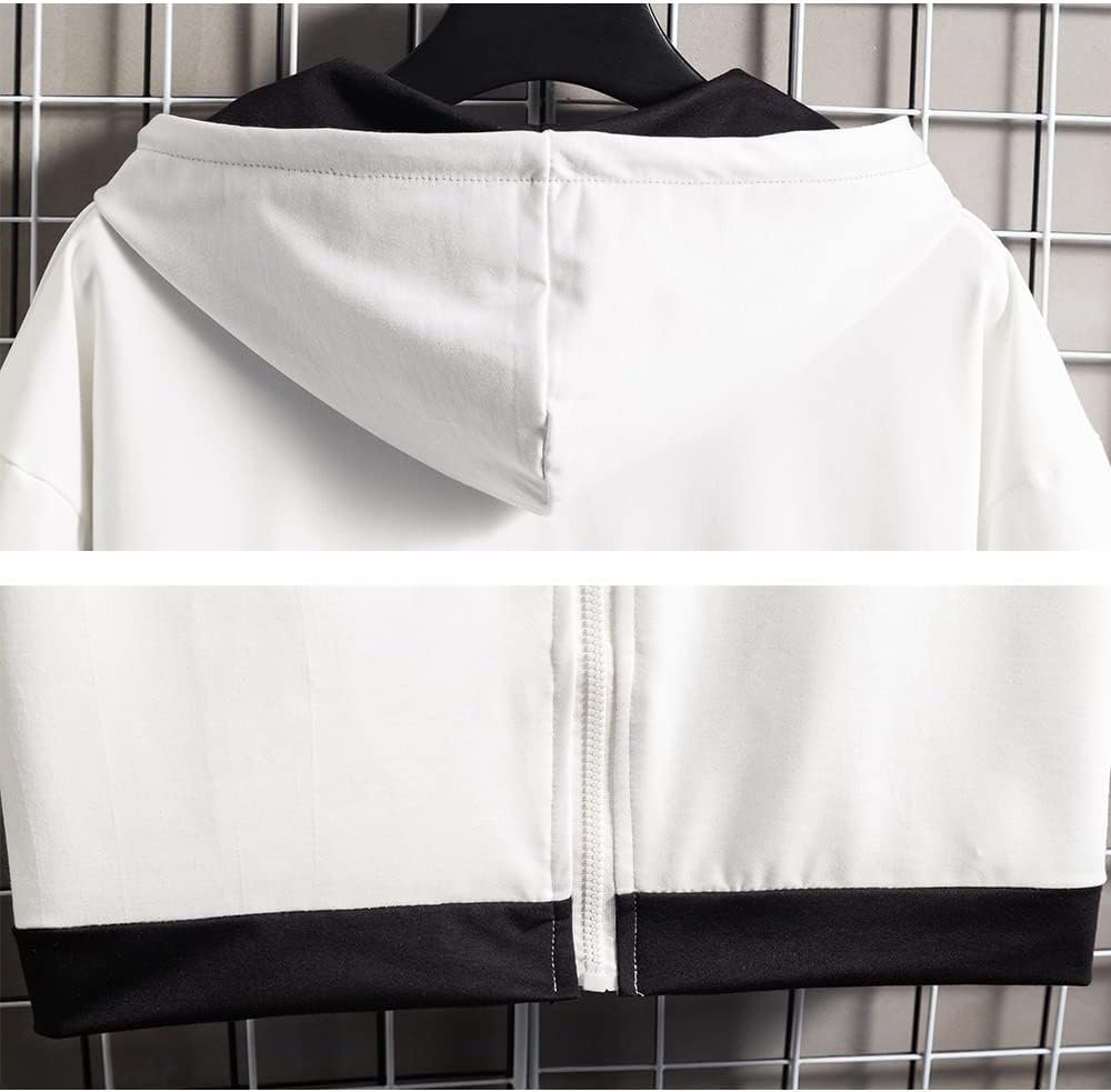 Foveitaa Men's Summer Hoodie、Tシャツ、半袖、半袖、ゆるい、スタイリッシュ、大きなサイズ、ジップアップ、シンプル、スタイリッシュ、ビッグ、シルエット、レイヤースタイル、フード付き、クール、カーディガン - 이미지 5