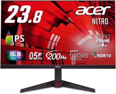 Acer Gaming Monitor 23.8 “IPSフルHDマット200Hz 0.5ms RGB 99%AMD FREESYNCプレミアムHDR10 HDMI 2.0ディスプレイポートV1.2スピーカーおよびヘッドフォンコネクタNITRO VG240YX1BMIIPX