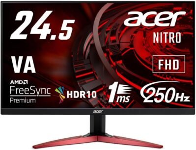 Acer Gaming Monitor 24.5 “VA Matte Full HD 1MS 240Hz HDMI（250Hzディスプレイポート/オーバークロック）、AMD Freesync™プレミアムHDR 10、ビルトインスピーカー、ヘッドフォンターミナル、VESAマウント互換、傾き
