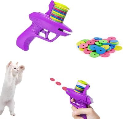 Loyeeley Cat Toys Launcher 50 PCS Flying Discs紫色のモータースキルインタラクティブおもちゃ面白い安全な軽量屋外ペット用品屋外公園の遊び