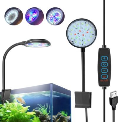 UrbanPulse Aquarium Light、6 W、Small、LED Aquarium Light、3 Color Switchable、Bendable、360度調整、USB電源、熱帯魚光、水生植物光、水生植物の栽培、