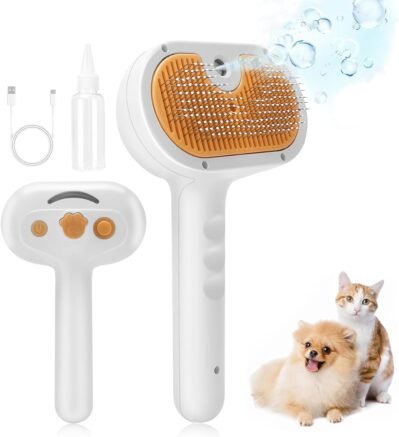 szxymuqiペットブラシ、猫ブラシ、スチームドッグブラシ、スプレー、抗静止、スリッカーブラシ、犬、丸いヒント、痛みのない、マッサージ、ワンプッシュタイプ、脱毛、猫のブラシ、タイプC充電、