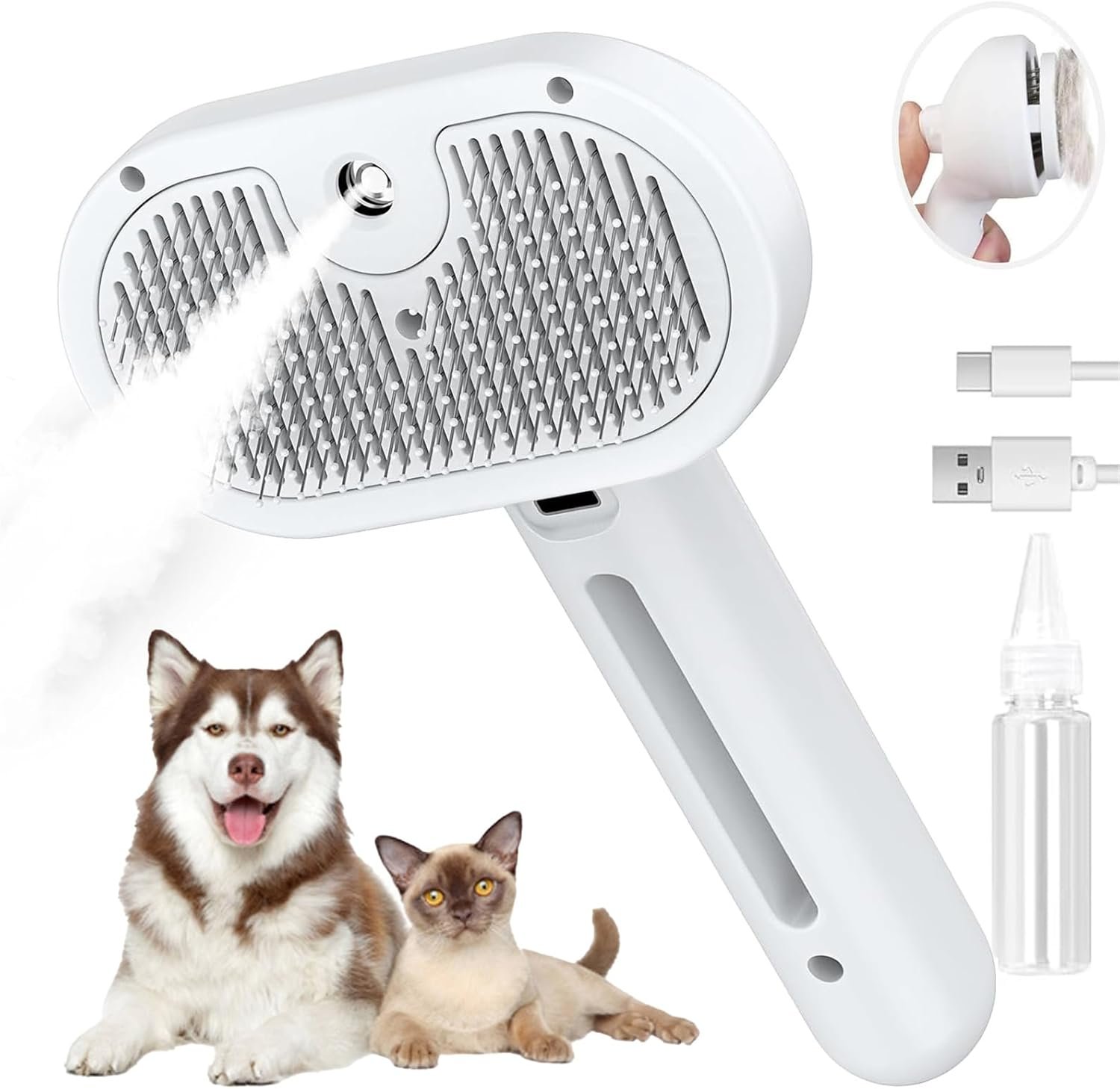 ケースレットペットブラシ、抗静止蒸気機能、猫ブラシ、犬のブラシ、スプレータイプのペットのコーム、丸ピン、犬用の痛みのないグルーミングブラシ、脱毛を除去しやすく、肌に優しい、耐久性のあるステンレス