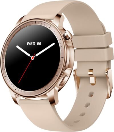 モノマムシックなスマートウォッチ、女性、小型、iPhone、Android互換性、Amolid、一定のディスプレイ、ラウンド、ベルト幅0.8インチ（20 mm）、メンズ、アクティビティトラッカー、ライン通知（バラ