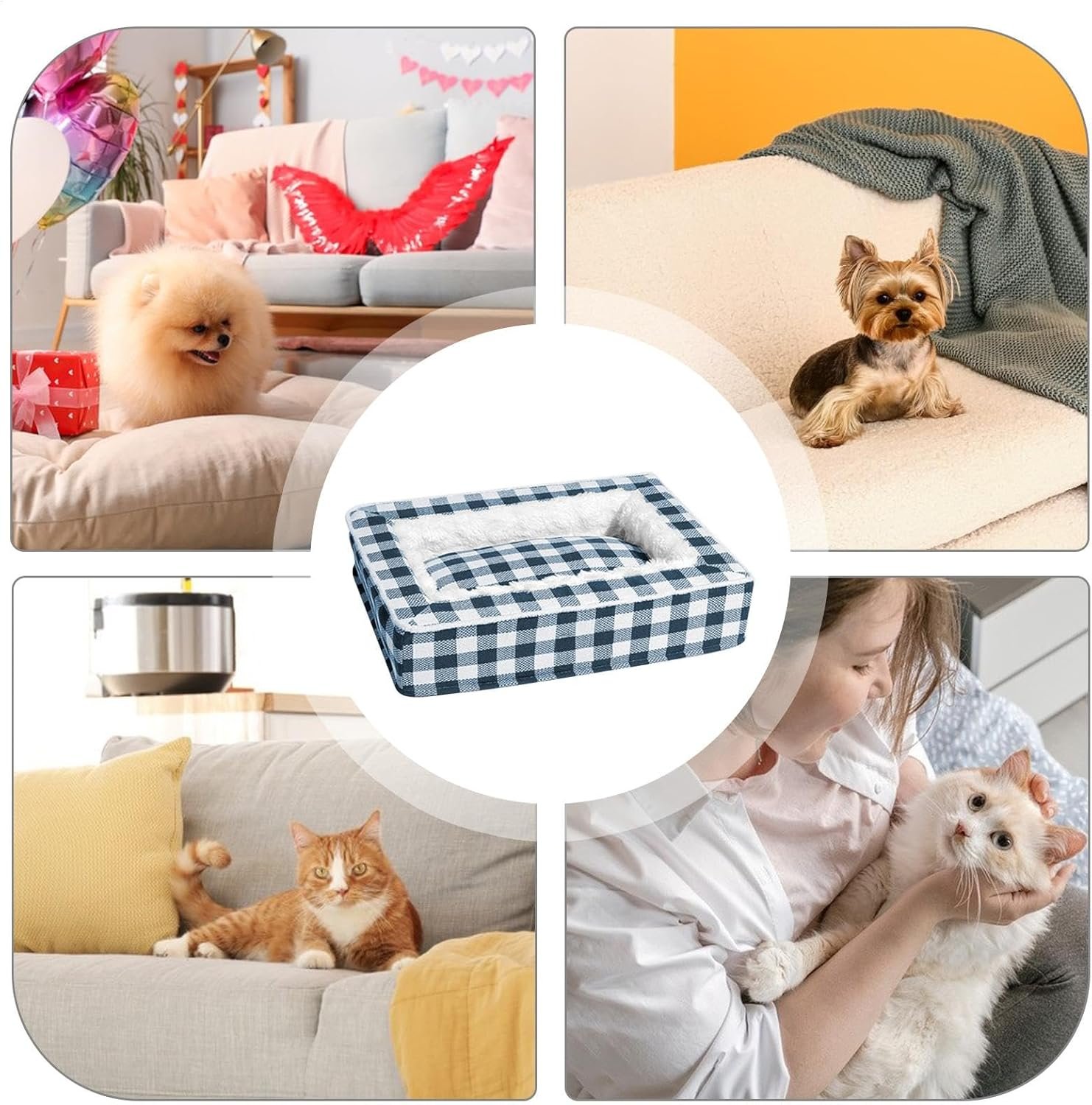 小型、中型、大型犬用の柔らかい犬用ベッド -取り外し可能なカバー付きの洗えるチェック柄犬用ソファ| 快適で快適なペットベッド、家庭用の | 子犬と成犬用の丈夫な犬用ベッド - 이미지 4