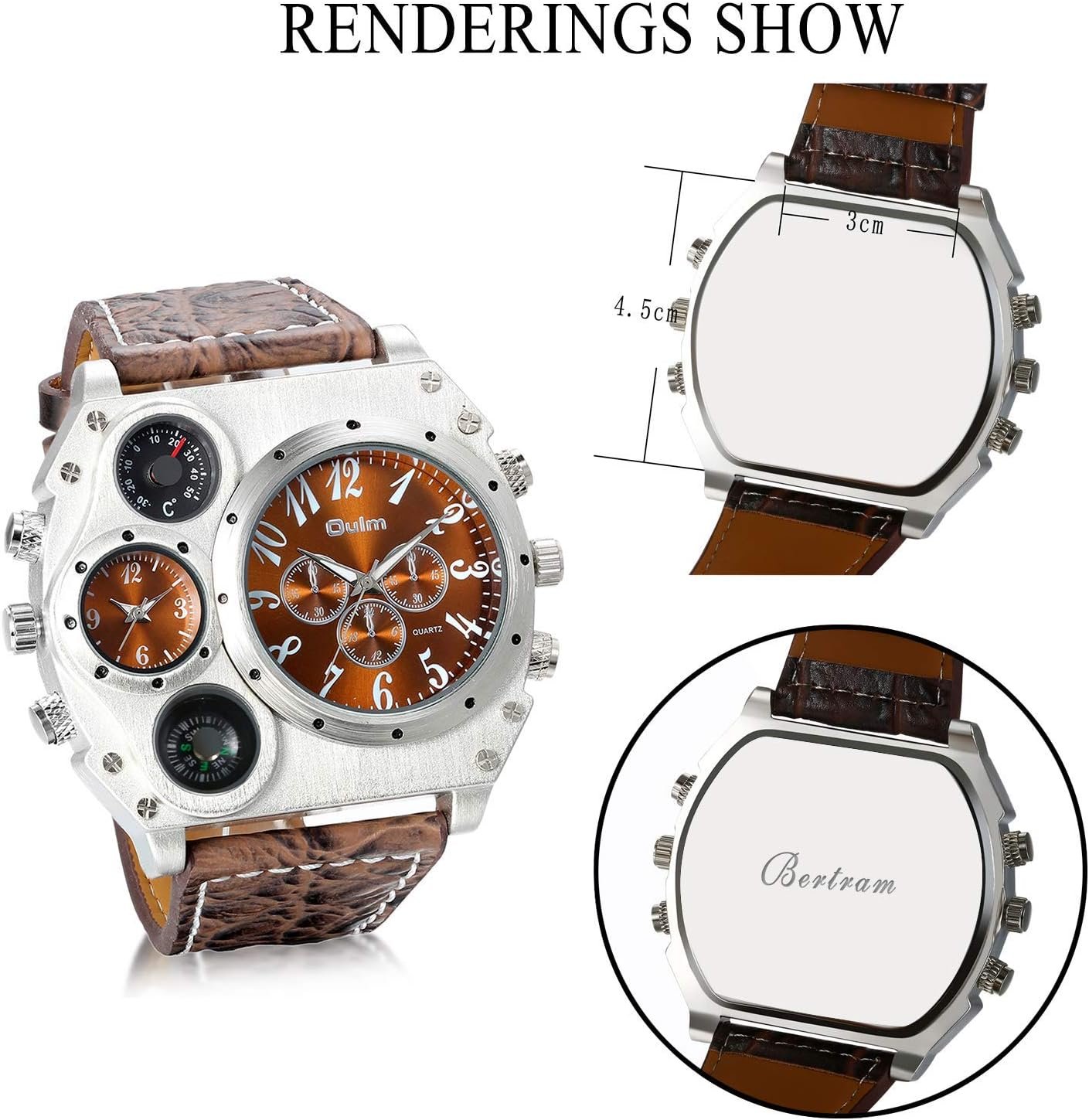 ジュエリーウェイメンズウォッチ、スポーツウォッチ、防水、日本の石英、アナログディスプレイ、デュアルタイム、ホーン、ファッション、アクセサリー、オレンジ色、ギフトボックス、ブラウン - 이미지 5