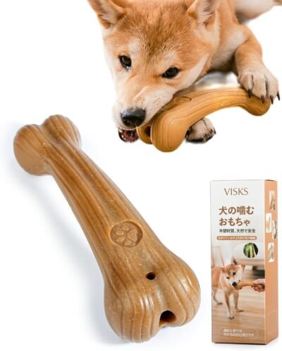 Visks犬のおもちゃ、松の繊維で作られた犬のおもちゃ、耐久性のある鹿の枝角犬の噛むおもちゃ、トレーニング用の教育的なおもちゃ、大小の犬用2サイズ