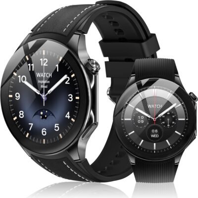 ラウンドメンズスマートウォッチ、1.43インチのアモリングディスプレイ、2種類のストラップ、一定のディスプレイ、軍事基準、スマートウォッチ、Bluetooth 5.3通話、音声アシスタント、着信通知、ラインアプリ