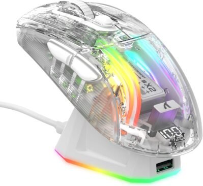 Mambasnake x Attack Shark X2Pro Gaming Mouse、透明、スケルトンスタイリッシュ、3つのモード、2.4 g/有線タイプ/Bluetooth Pixartセンサー、ワイヤレスマウス、サイレント、ワイヤレス、軽量RGBイルミネーション、RGB
