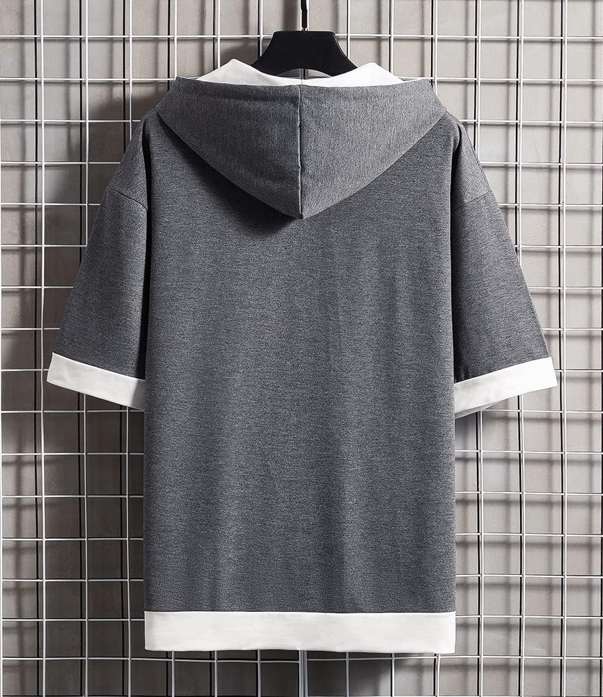 Foveitaa Men's Summer Hoodie、Tシャツ、半袖、半袖、ゆるい、スタイリッシュ、大きなサイズ、ジップアップ、シンプル、スタイリッシュ、ビッグ、シルエット、レイヤースタイル、フード付き、クール、カーディガン - 이미지 3