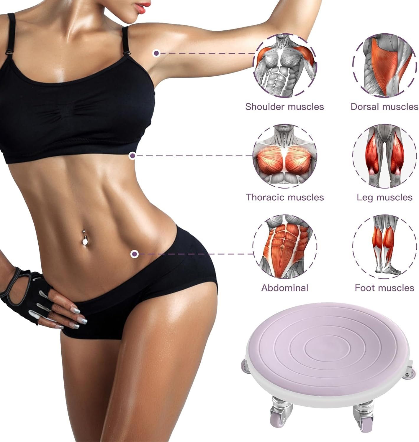 tasidingster 6キャスター腹筋ローラーキャスター腹筋ローラーコアエクササイズ用腹筋ローラーホイール360°サイレント腹筋トレーニング器具 - 이미지 6